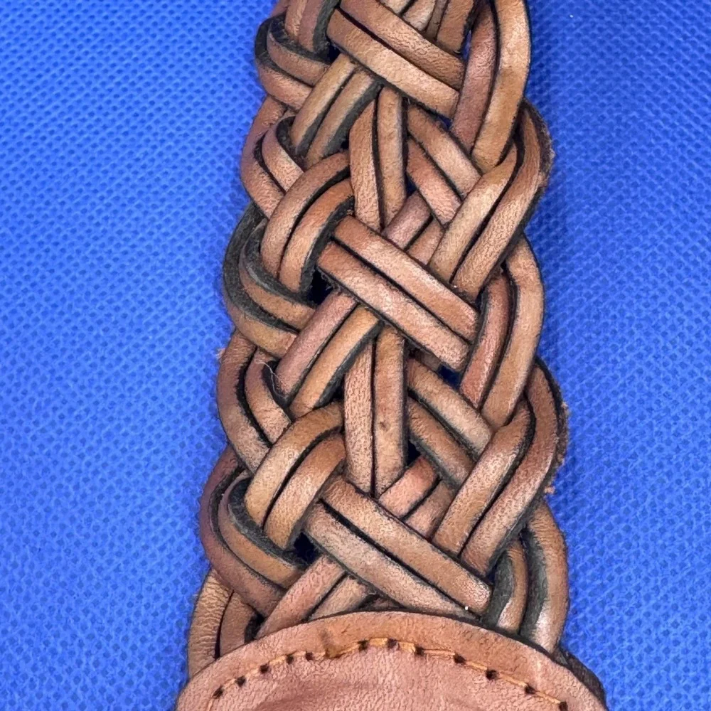 Cognac Brown Genuine Leather Braided Belt Wide Woven Boho Western Earthy Rustic